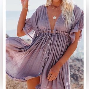 NWT Flawless Lilac Purple Boho Ruffle V-Neck Tunic Mini Dress